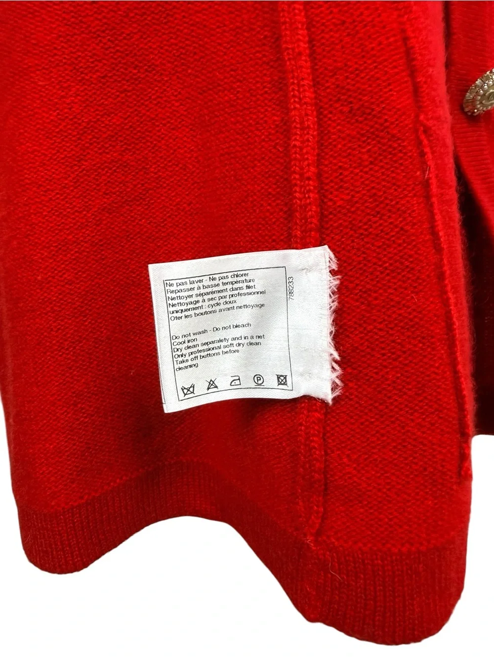 Vintage 90s Chanel Red Cashmere Cardigan Jeweled CC Buttons